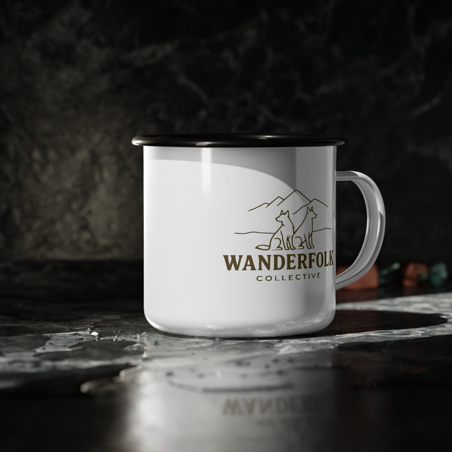 Gone for a Bit campfire boots Enamel Camp Cup | rustic camping mug