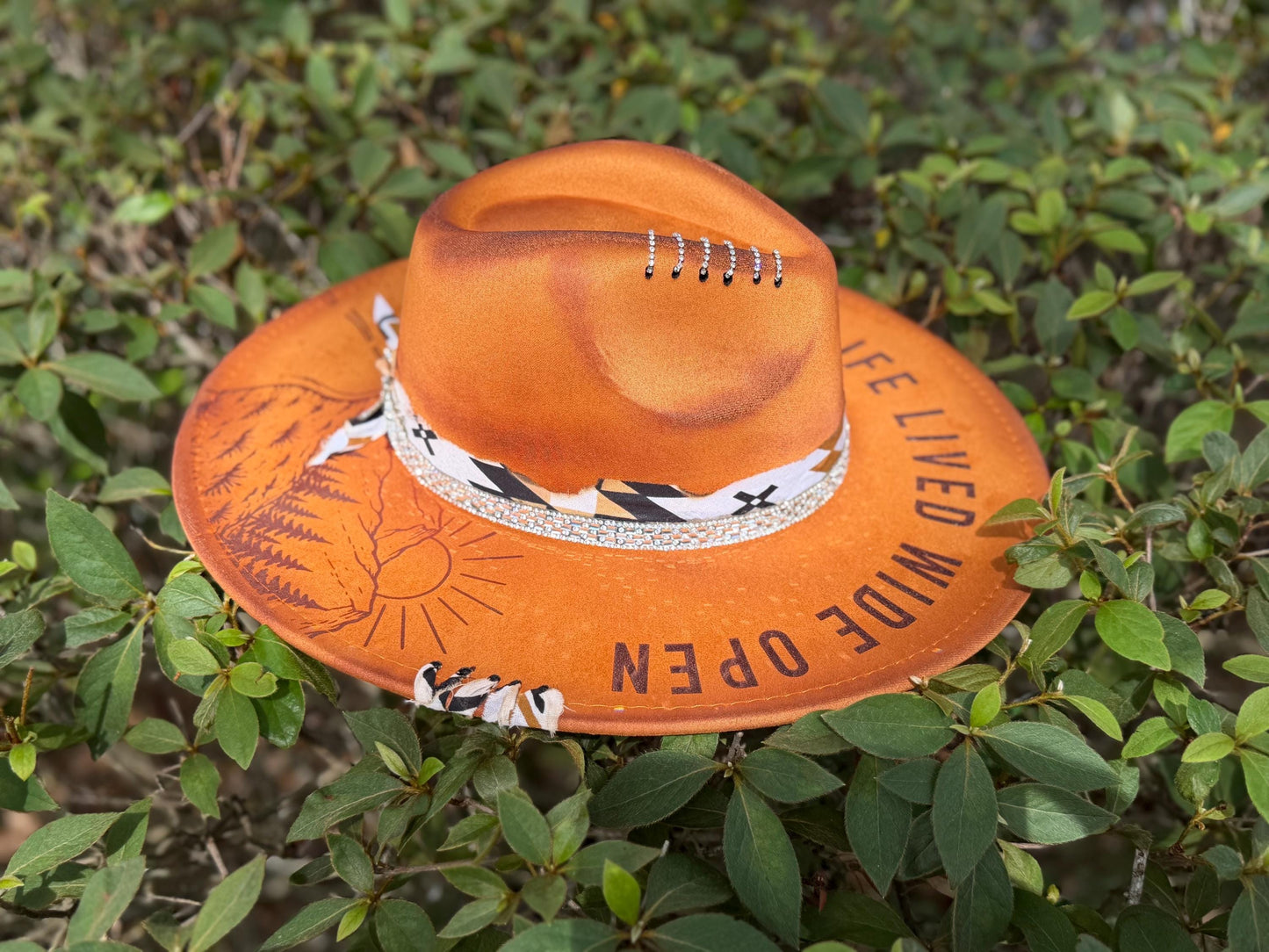Life Lived Wide Open Western Engraved Hat, Boho Rancher Style