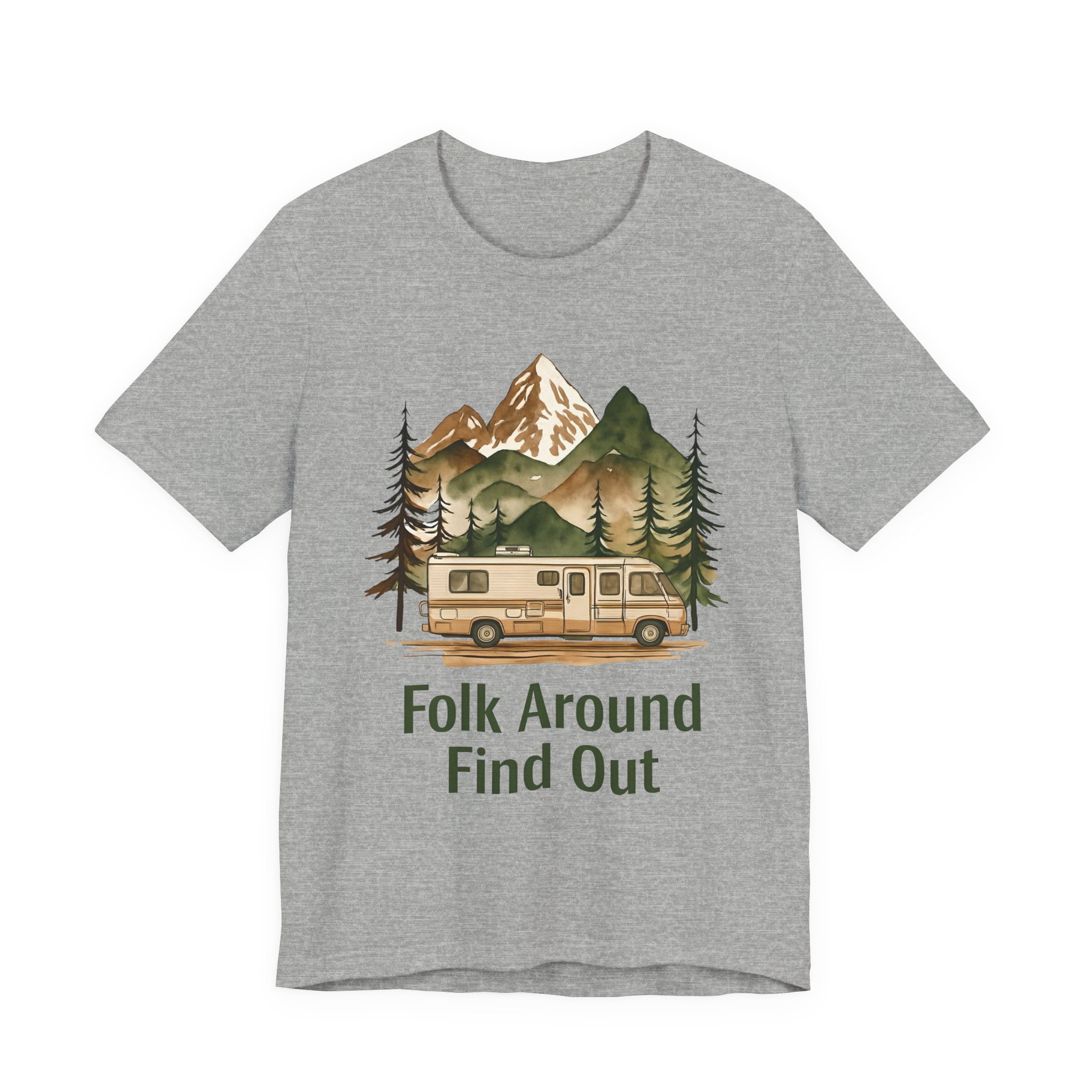 RV Camper Mountains Folk Around Find Out T-Shirt | Camping Outdoors