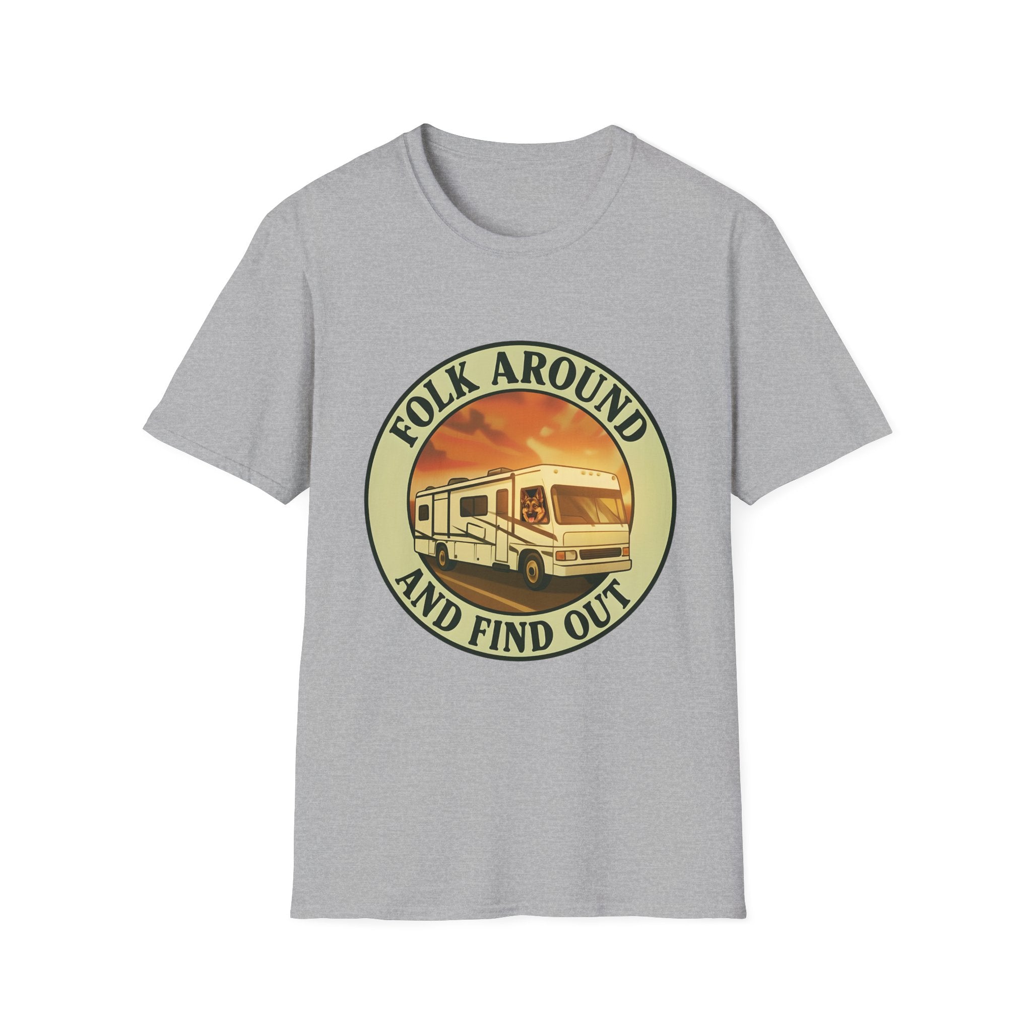 Folk Around and Find Out RV Graphic T-Shirt | Retro Camper Circle Design