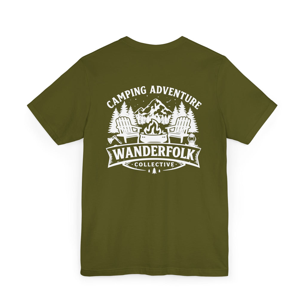 Wanderfolk Camping Adventure T-Shirt | Outdoor Mountain Campfire Design