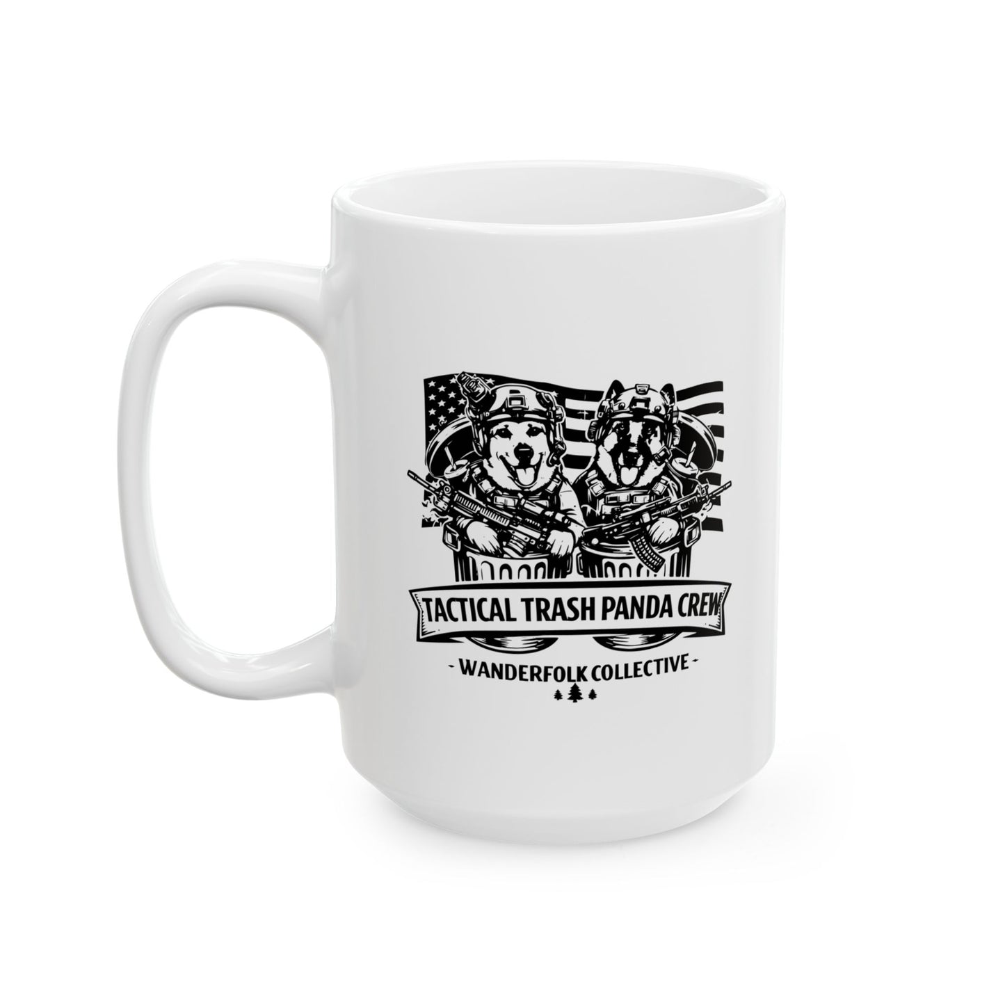 Tactical Trash Panda American Flag Ceramic Mug — German Shepherd Trash Pandas (11oz & 15oz)