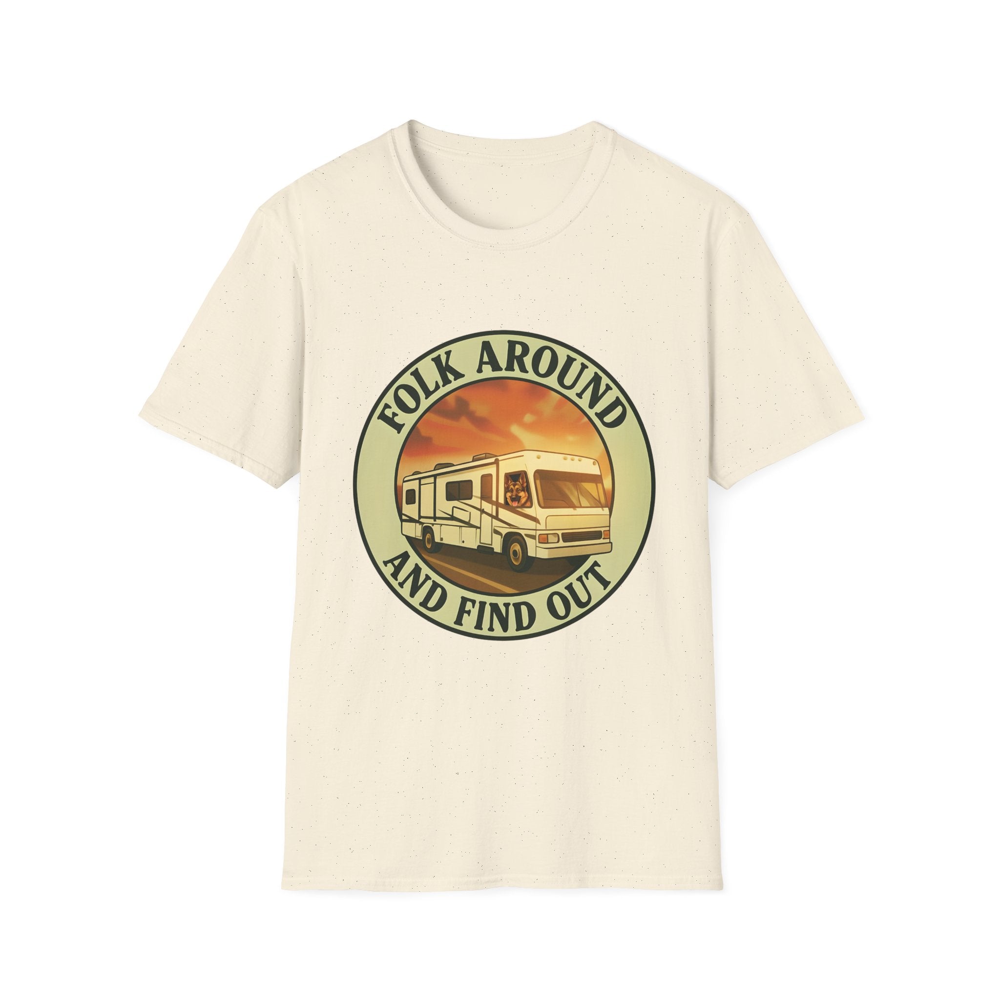 Folk Around and Find Out RV Graphic T-Shirt | Retro Camper Circle Design