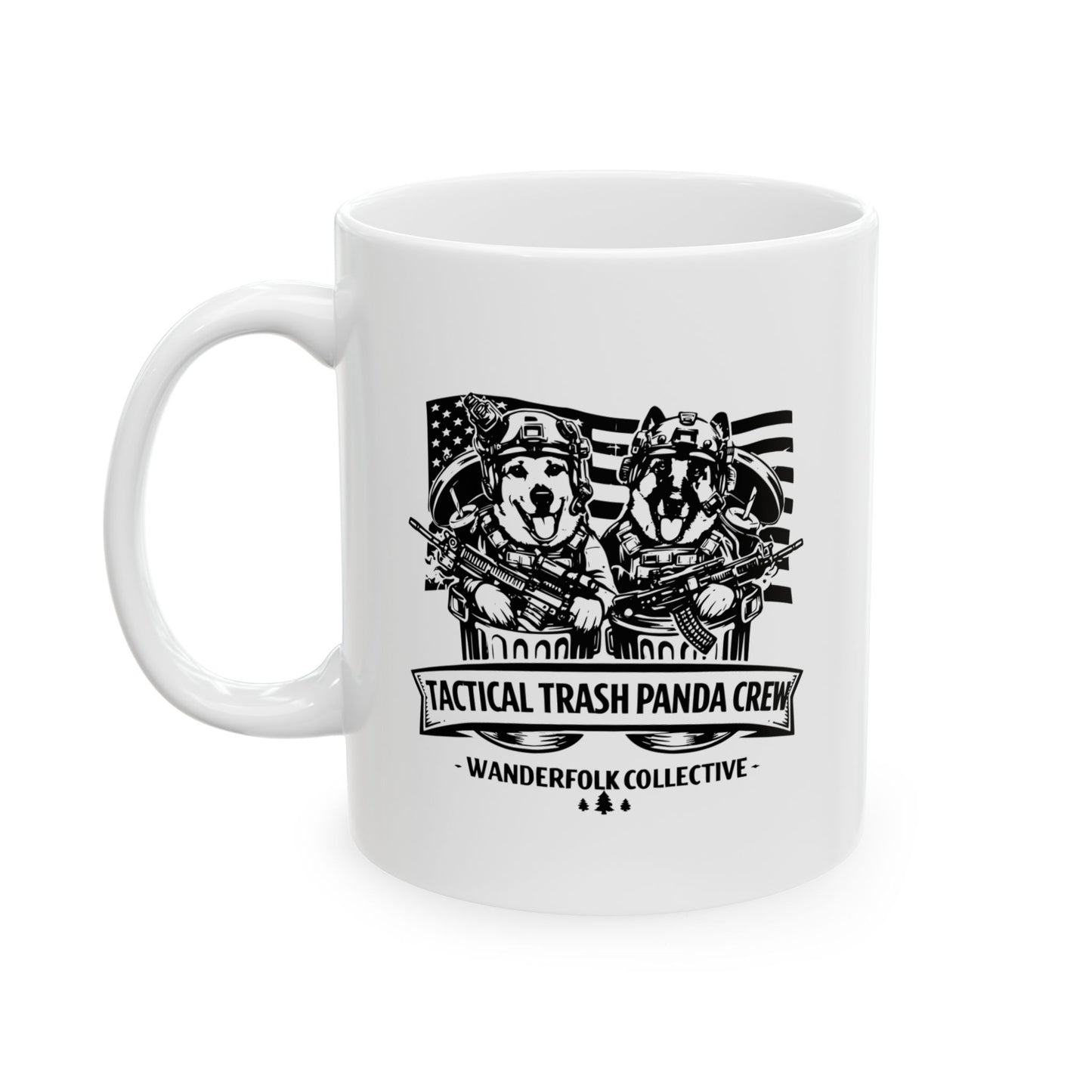 Tactical Trash Panda American Flag Ceramic Mug — German Shepherd Trash Pandas (11oz & 15oz)