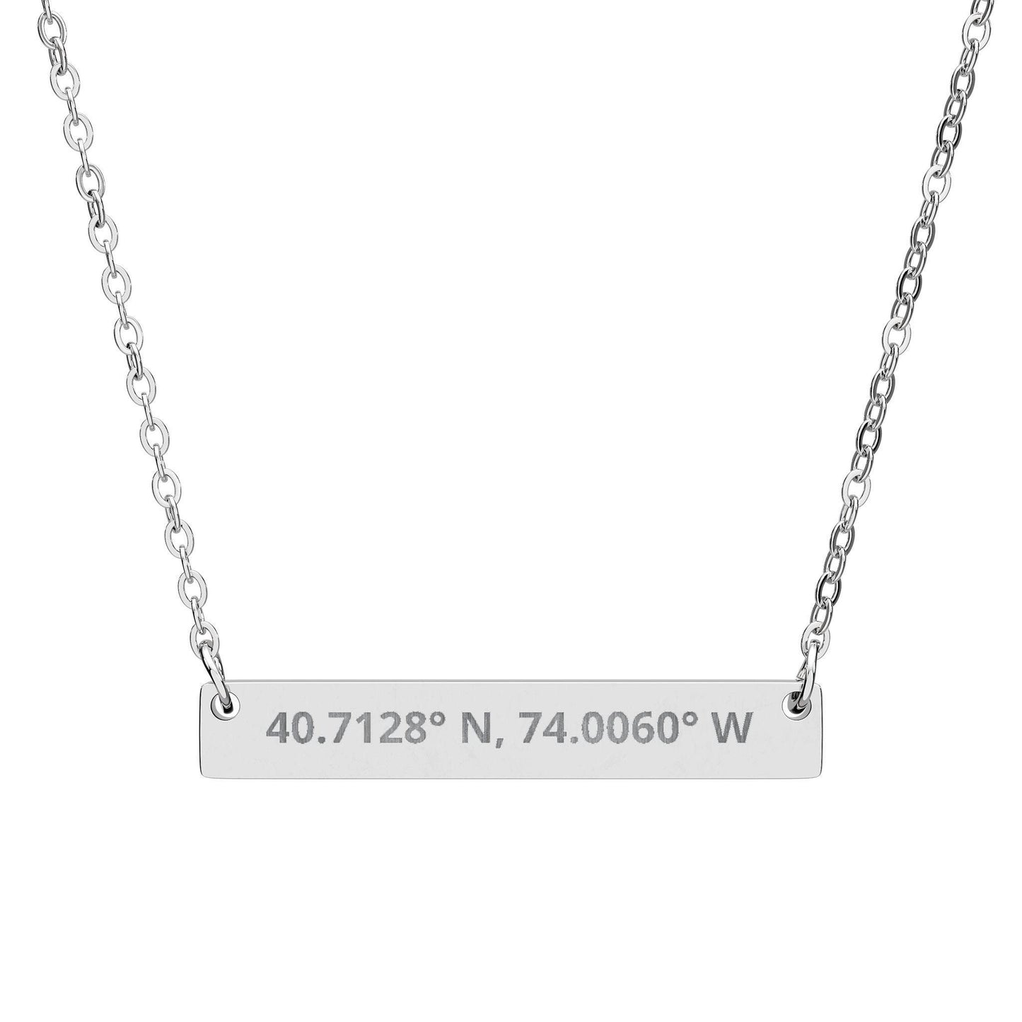 Custom Coordinates Bar Necklace | Personalized Location Name Plate Necklace | Minimal Everyday Jewelry