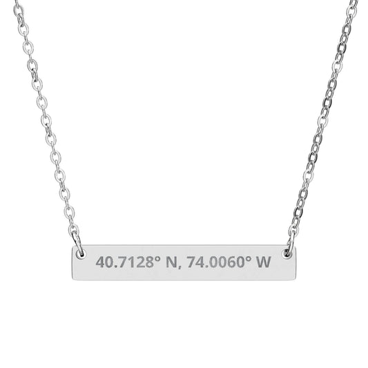 Custom Coordinates Bar Necklace | Personalized Location Name Plate Necklace | Minimal Everyday Jewelry