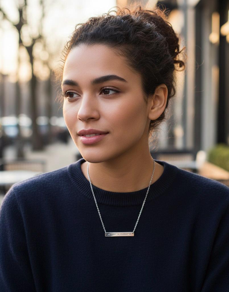 Custom Coordinates Bar Necklace | Personalized Location Name Plate Necklace | Minimal Everyday Jewelry