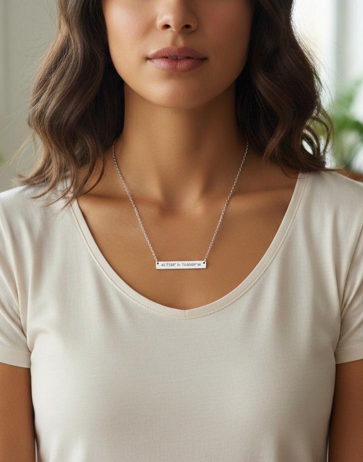 Custom Coordinates Bar Necklace | Personalized Location Name Plate Necklace | Minimal Everyday Jewelry