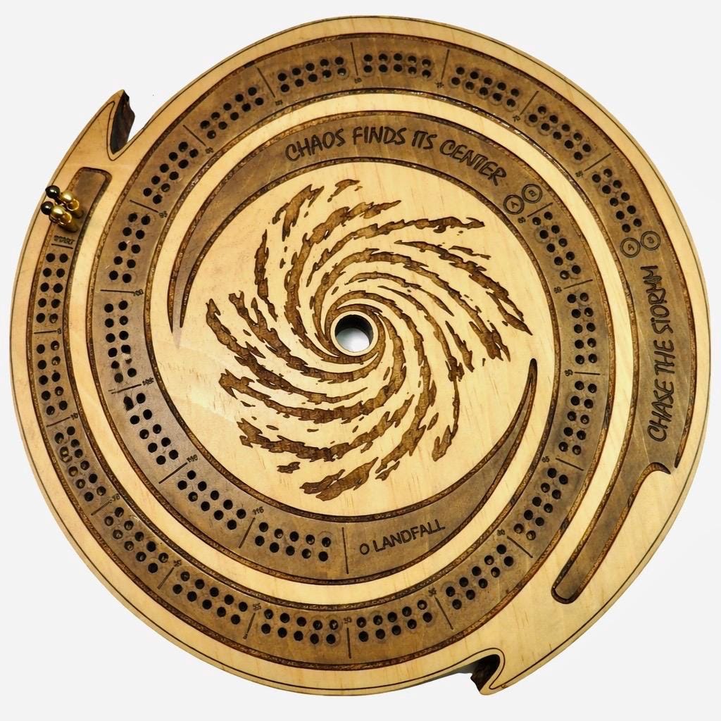 Handcrafted Wooden Hurricane Cribbage Board – Unique Spiral Design
