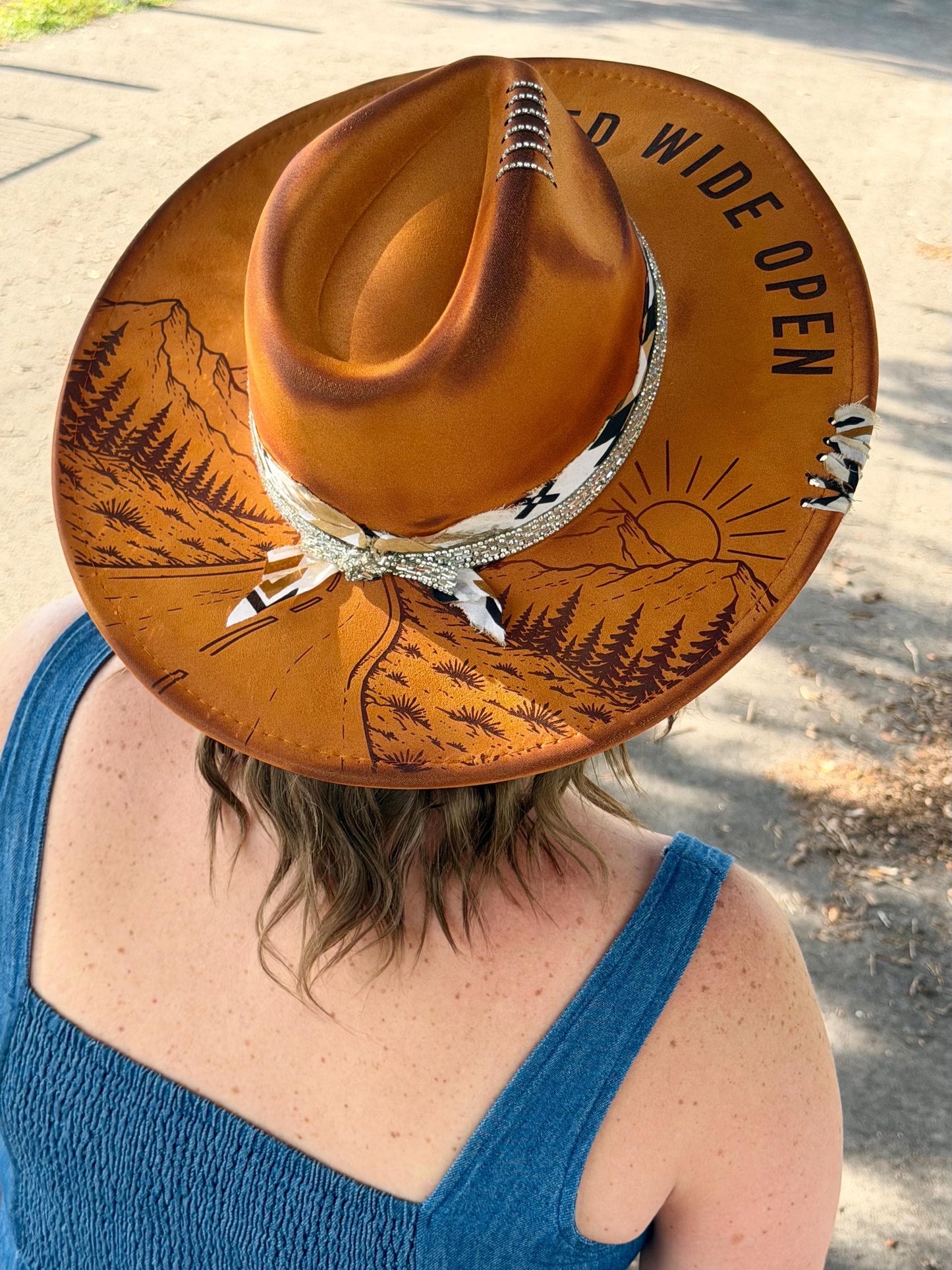 Life Lived Wide Open Western Engraved Hat, Boho Rancher Style