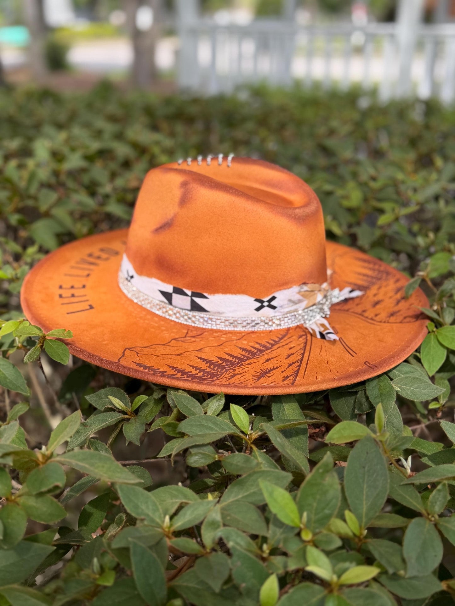 Life Lived Wide Open Western Engraved Hat, Boho Rancher Style