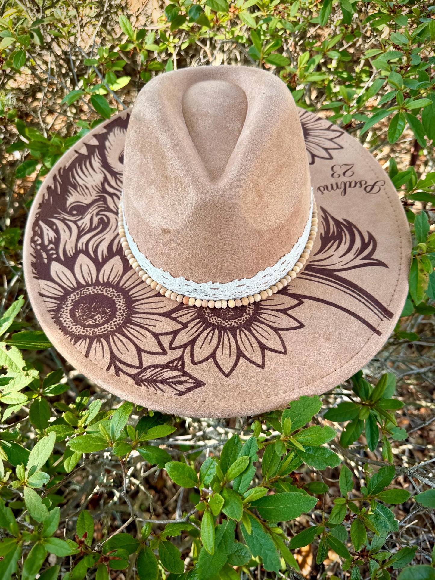 Psalm 23 Hat, Engraved Highland Cow Sunflower Wide-Brim Western Boho Faith