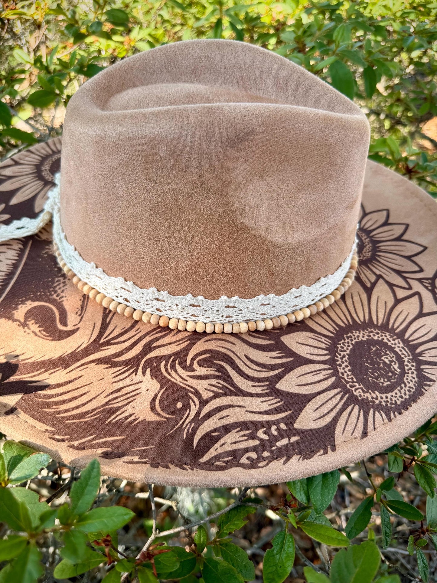 Psalm 23 Hat, Engraved Highland Cow Sunflower Wide-Brim Western Boho Faith