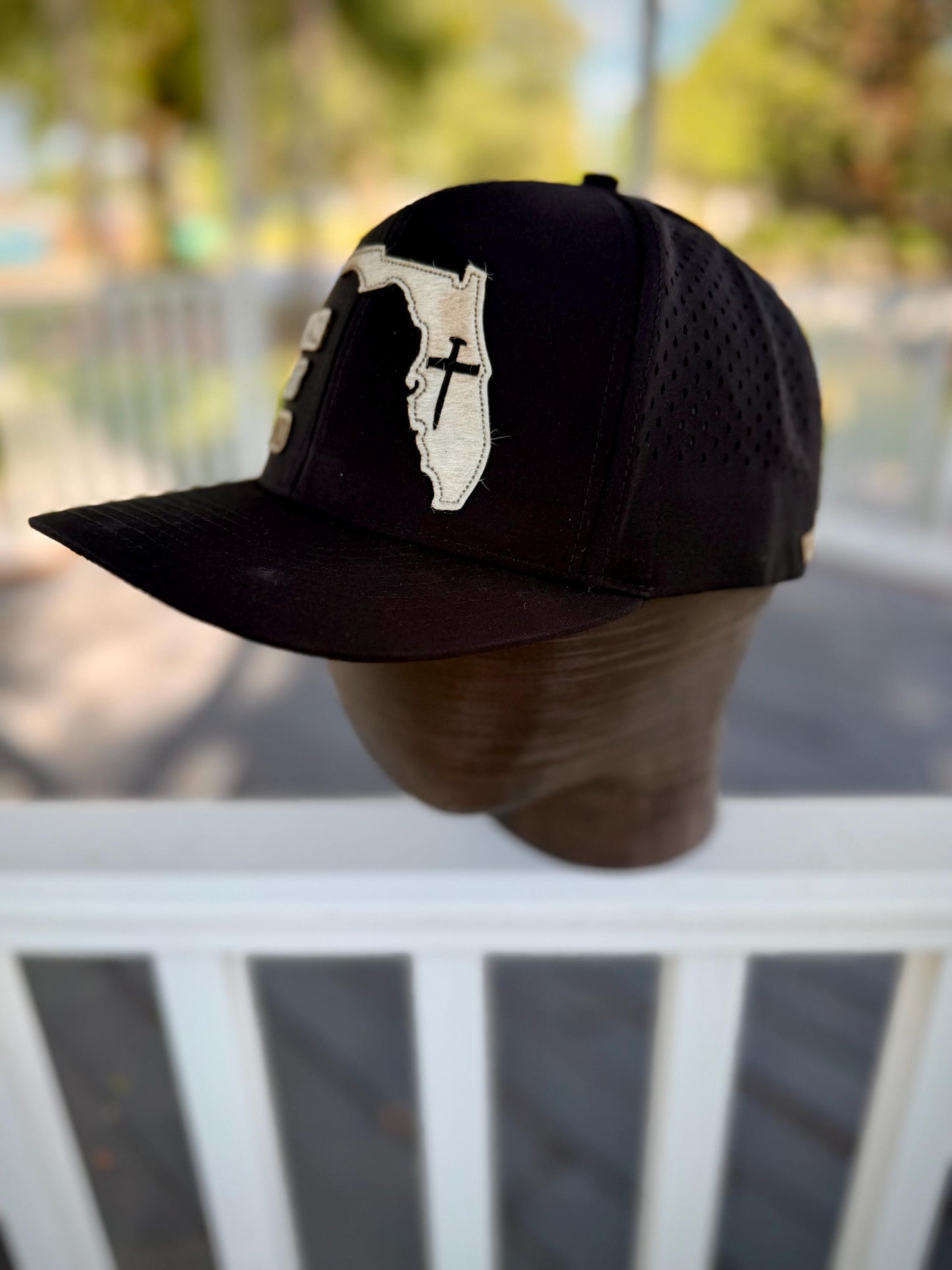 Grace Grit Grind Florida Hat, Christian Snapback, Leather Patch Cap Hair-On Hide