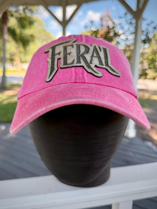 FERAL Trucker Hat, Hair on Hide Leather Patch, Pink or Distressed Black Mesh Cap