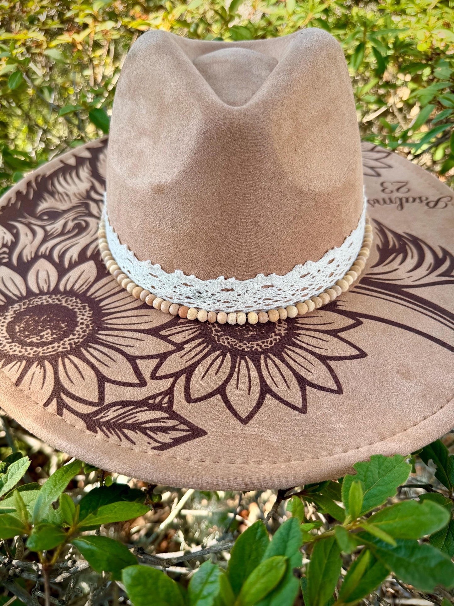 Psalm 23 Hat, Engraved Highland Cow Sunflower Wide-Brim Western Boho Faith