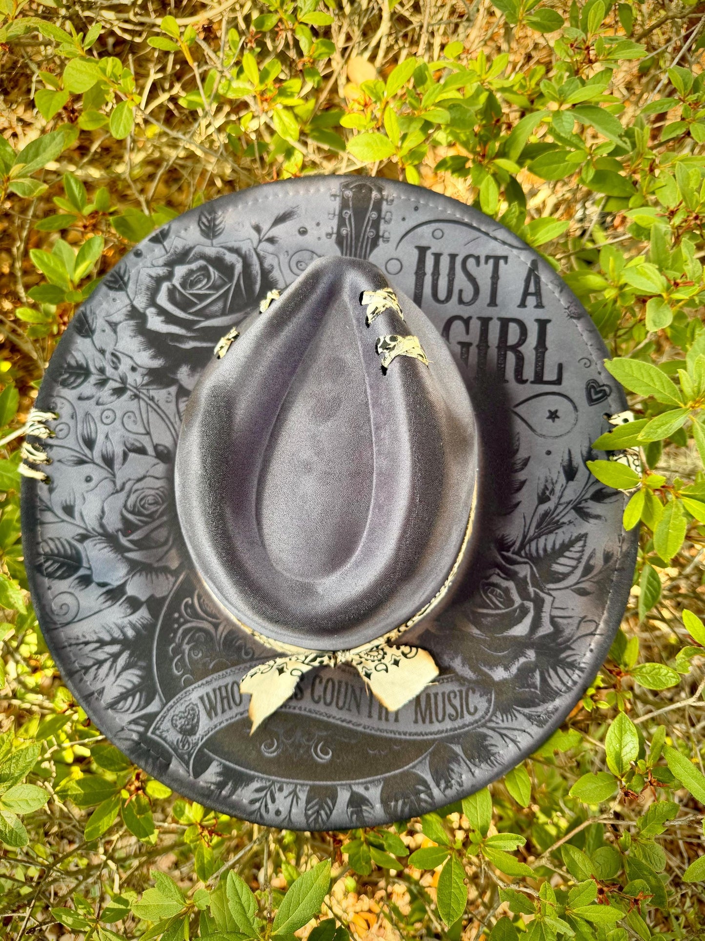 Just a Girl Who Loves Country Music Wide Brim Hat, Gray Western Hat, Country Concert Hat